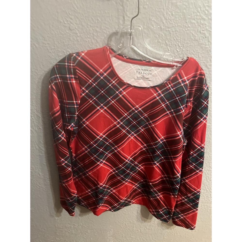 The Talbots Tee red plaid longsleeve shirt Christmas Size Medium‎